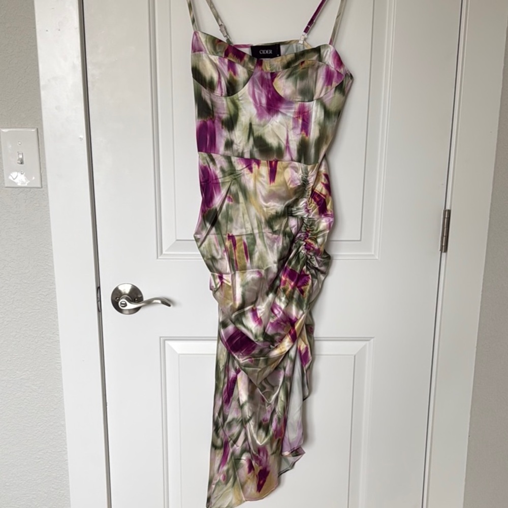 Cider Spaghetti Strap Floral Silk Dress